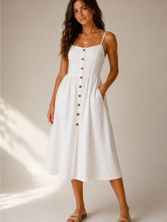 H&M Dresses & Skirts - H&M White Button-Down Sundress with Spaghetti Straps